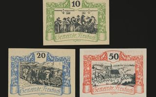 Itävalta Notgeld 10, 20, 50 Heller, Treubach 1920