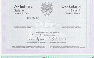 1988 Hackman Oy spec, Helsinki pörssi osakekirja