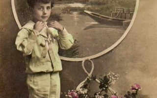 LAPSI / Romanttinen poika ja järvimaisema illalla. 1900-l.