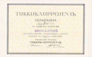 1942 Tukkukauppojen Oy ( TUKO) bla, Helsinki osakekirja
