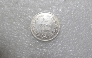 25 penniä  1907  hopeaa, kulkematon,