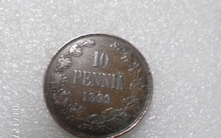 10 penniä 1899  kulkematon , tasaisesti  hieman patinoitunut