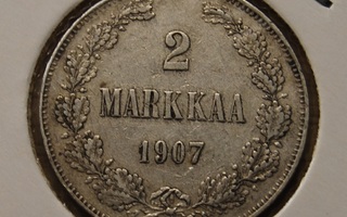 Venäjävallanaikainen 2 markkaa 1907 Nikolai II  Hopeaa