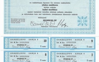 1989 Sponsor Oy, Helsinki pörssi osakekirja