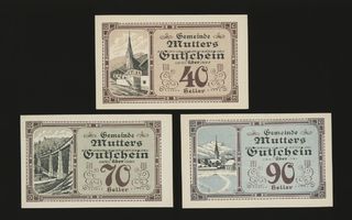 Itävalta Notgeld 40, 70, 90 Heller, Mutters 1920