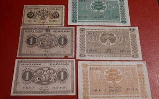 Suomi setelit 1916-1945 yht 6 erilaista