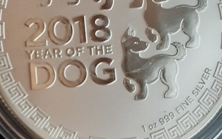 Niue 2018, Year of the Dog 2$, 1 Oz 999-hopeaa