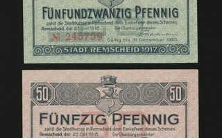 Saksa Notgeld 25, 50 Pfg, Remscheid 1918