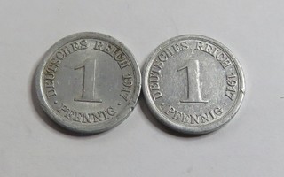 Saksa/Empire 1 pfennig 1917  E ja G