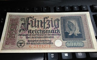 Natsi Saksa 50 RM Hakaristi seteli 1940-45 PR140 sn079