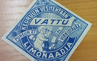 Keuruun vesitehdas Vattu limonaadia etiketti.
