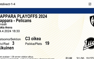 Tappara-Pelicans finaali pelin lippu 24.4, 1kpl