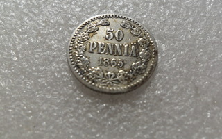 50  penniä 1865   hopeaa   Kl  4