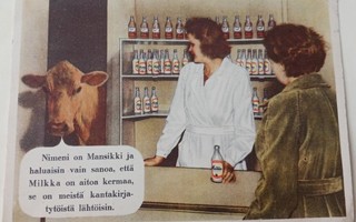 Mansikki mainostaa Milkka-kermaa,  väripk, p. 1958