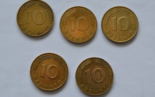 Saksa: 10 pfennig 1971,78,79,80,90