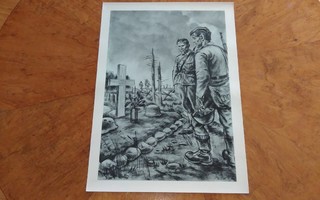 Jatkosota Kaatunut Aseveli Sotapiirros Lindeberg 1942
