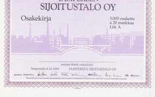 1989 Tampereen Sijoitustalo Oy spec, Tampere osakekirja