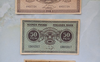Vanhoja suomalaisia seteleitä vuodelta 1918