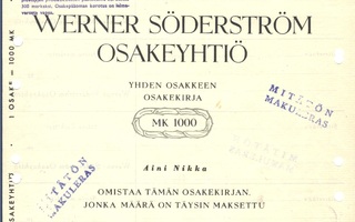 1947 Werner Söderström Oy, Porvoo pörssi osakekirja