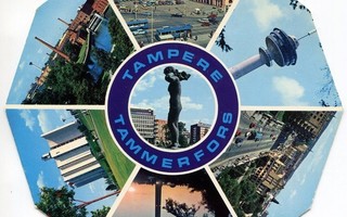 Tampere 6-kuvainen 10-kulmakortti, kulkenut 1976