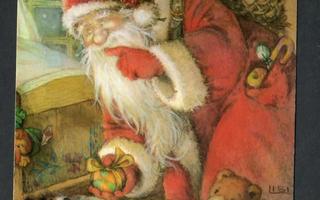 Joulukortti - Lisi Martin - Joulupukki, nalle ja koira