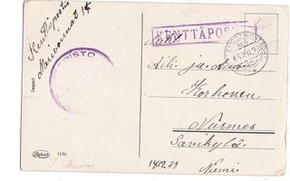 VANHA Postikortti Kenttäposti Merivoimat RT Patteristo 1939