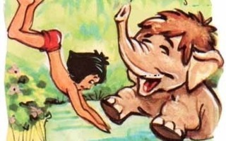 EO 9004 DISNEY / VIIDAKKOKIRJA: Hathi norsu ja Mowgli uivat.