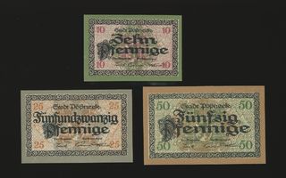 Saksa Notgeld 10, 25, 50 Pfg, Pössneck 1919