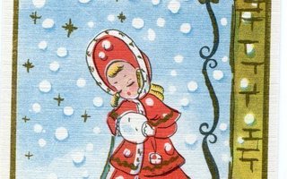 Joulu - Vanha ruotsalainen postikortti - Tyttö ja koira