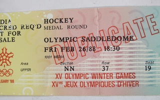 Pääsylippu Calgary Olympia 1988 Lehdistö Jääkiekko Hockey