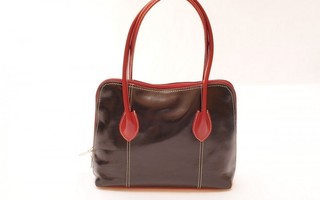Black Red Genuine leather with double handle