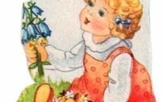 EO 8054 / Pieni tyttö niityllä sinikelloja kädessään.