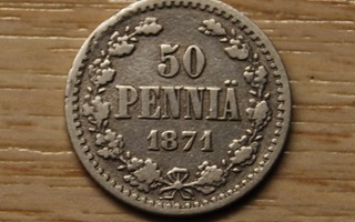 50 penniä 1871 Hopea Aleksanteri II Suuriruhtinaskunta
