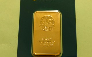 Kulta harkko 1 unssi (31,1 g) 9999 kultaa, Australia.