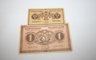 2 kpl Suomalaisia seteleitä. Kl 3.
