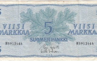 5 Markkaa 1963 H-sarjaa, kl.4, Huom. Allekirjoittajat!