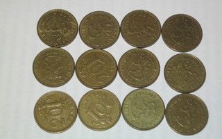 20 pennin kolikoita 70-luvulta