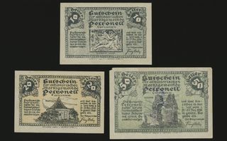 Itävalta Notgeld 10, 20, 50 Heller, Petronell 1920