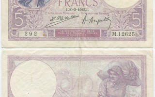 Ranska France 5 Francs 1923 (P-72c) XF-