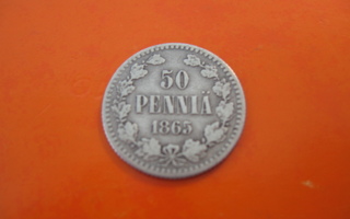 50 penniä 1865 - hopeaa