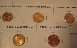 Suomi 1 cent 2002 unc 5 kpl