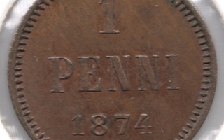 1 PENNI 1874 (lyöntikiiltoa!)