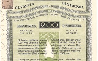 OKK Suomen valtio Olympia palkinto-obligaatiolaina 1938