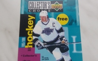 1995-96 Collector`s Choice näytepussin mainos yms Gretzky
