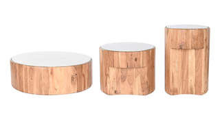 Set of 3 tables DKD Home Decor Marmori Akaasia 7