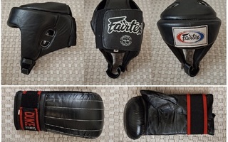 Fairtex päänsuoja + Duke säkkihanskat + 3m käsisiteet