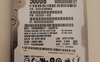 WD 500GB 2,5" 5400rpm sata kovalevy