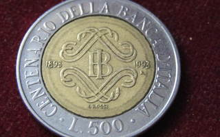 500 lire 1993 .Italian pankki 100 v. Italia-Italy
