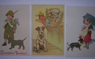 3 kpl Koira-aiheisia postikortteja