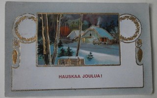 Talo metsässä, ns. ikkunakortti, Joulukortti art nouveau, p.